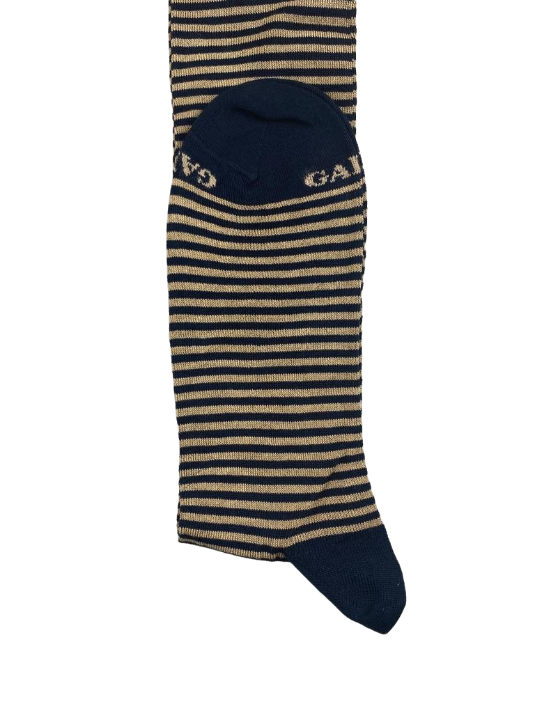 Calze Lunghe Uomo Gallo Righe Bicolore Blu Beige - Cotone 79% Eleganti