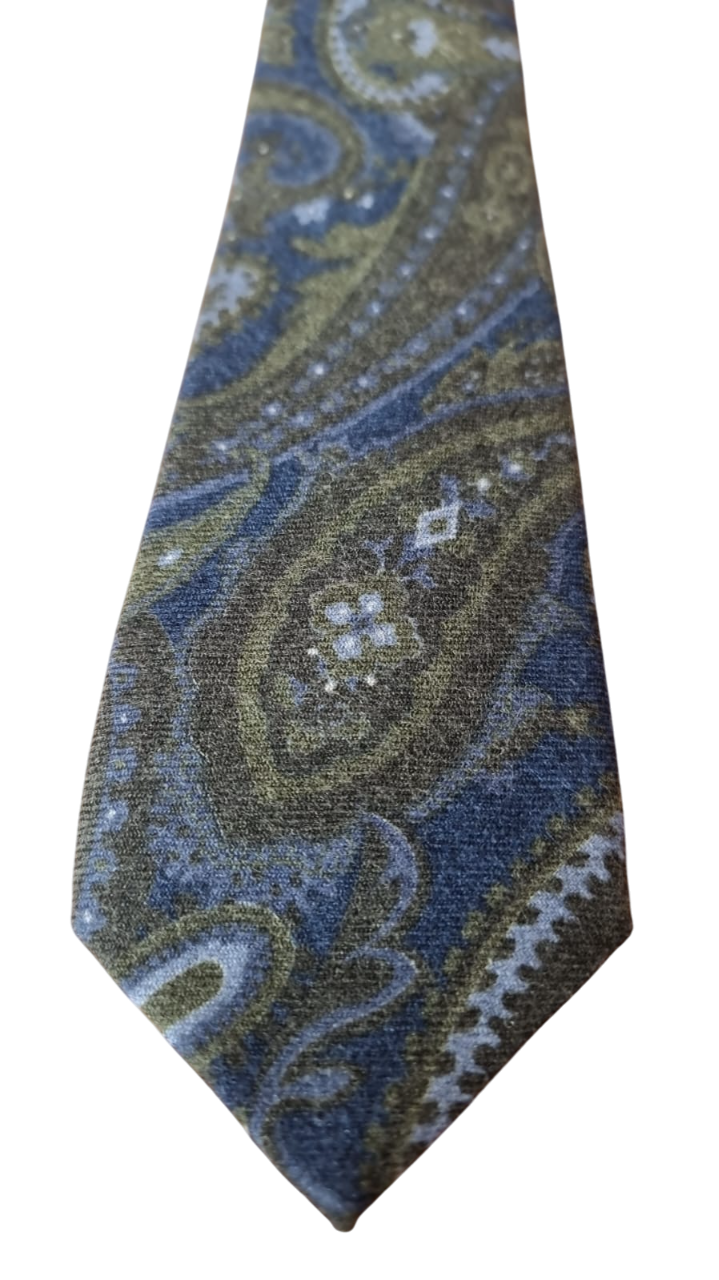 Cravatta uomo Bergamotto - Fantasia verde fondo blu