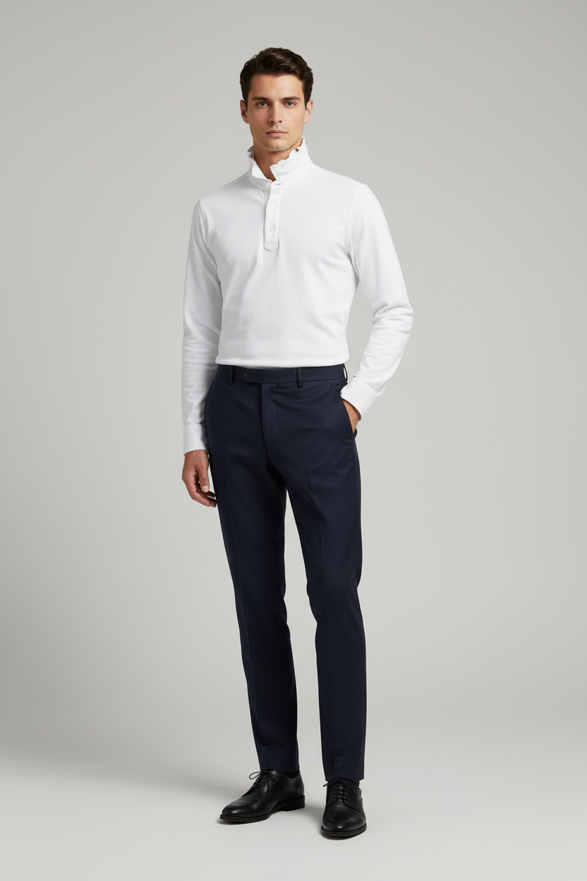 Polo uomo Blu Navy - maniche lunghe Bianca