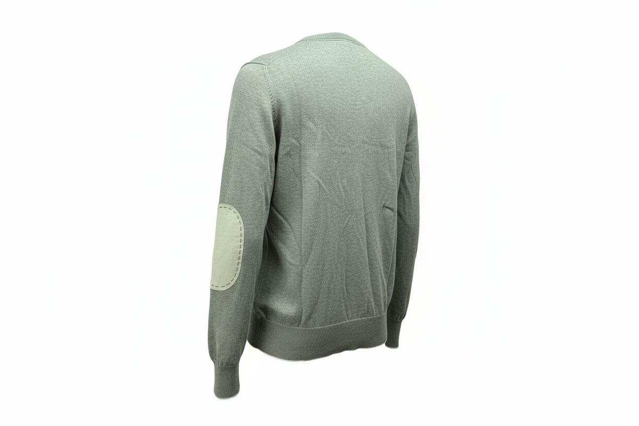 Maglia uomo Gran Sasso scollo a V grigio toppe in contrasto - vista posteriore - Made in Italy