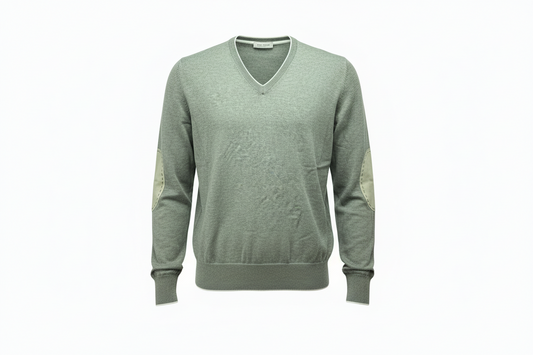 Maglia uomo Gran Sasso scollo a V grigio toppe in contrasto - Made in Italy