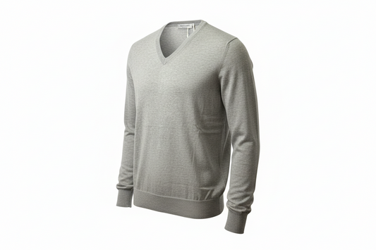 Maglia uomo Gran Sasso scollo a V grigio toppe in contrasto - dettaglio collo - Made in Italy