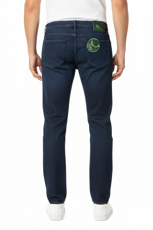 Pantalone Jacob Cohen J622 COMF cotone blu notte slim fit - vista posteriore - Made in Italy
