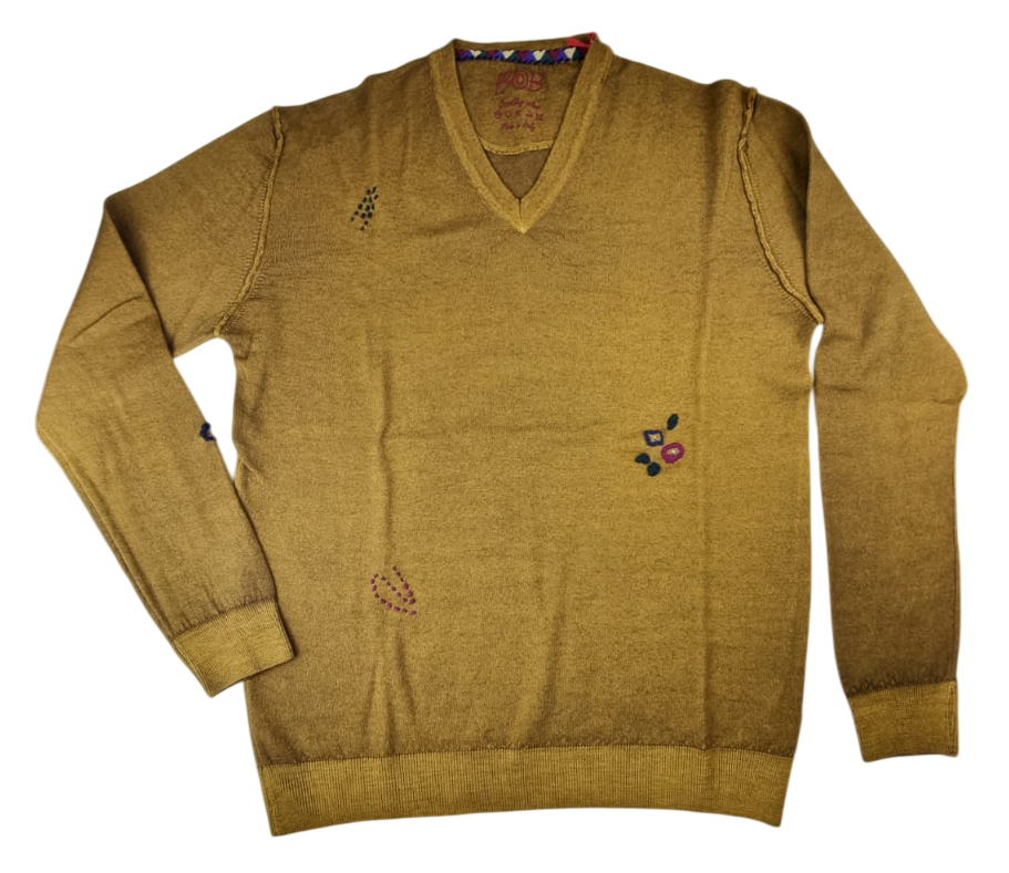 Maglia uomo BOB - Scollo a V - Lana Ricamata