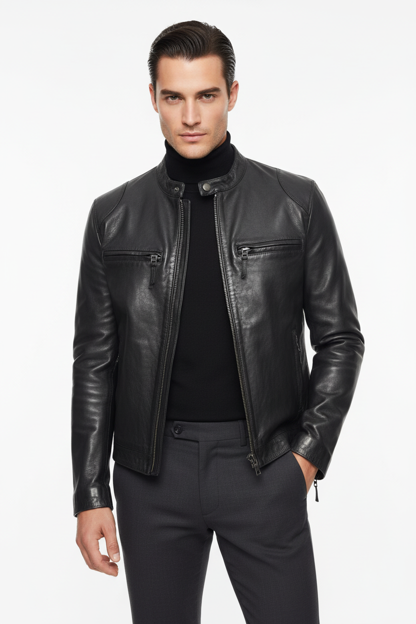 Giubbotto in pelle marrone Aeronautica Militare da uomo, giacca moda in pelle con dettagli eleganti, vestibilità moderna.