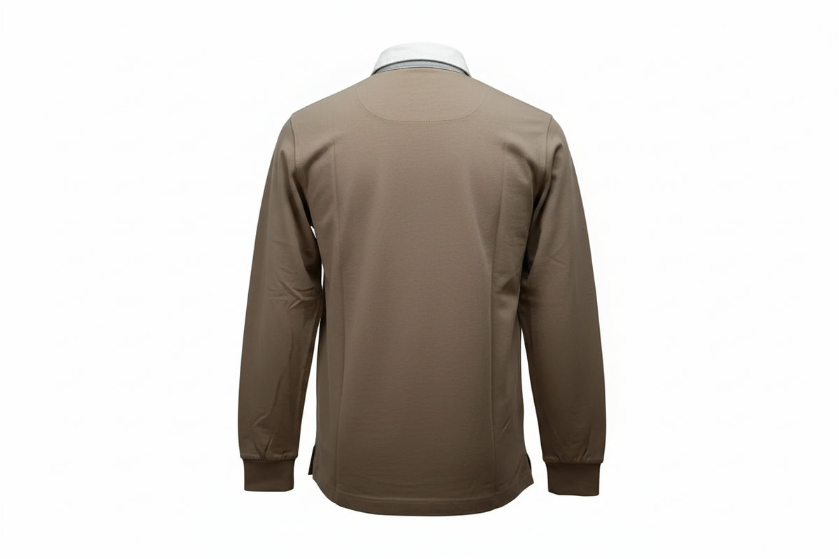 Maglia polo uomo Aeronautica Militare in tessuto marrone, stile casual con colletto e bottoni, perfetta per l'abbigliamento uomo.