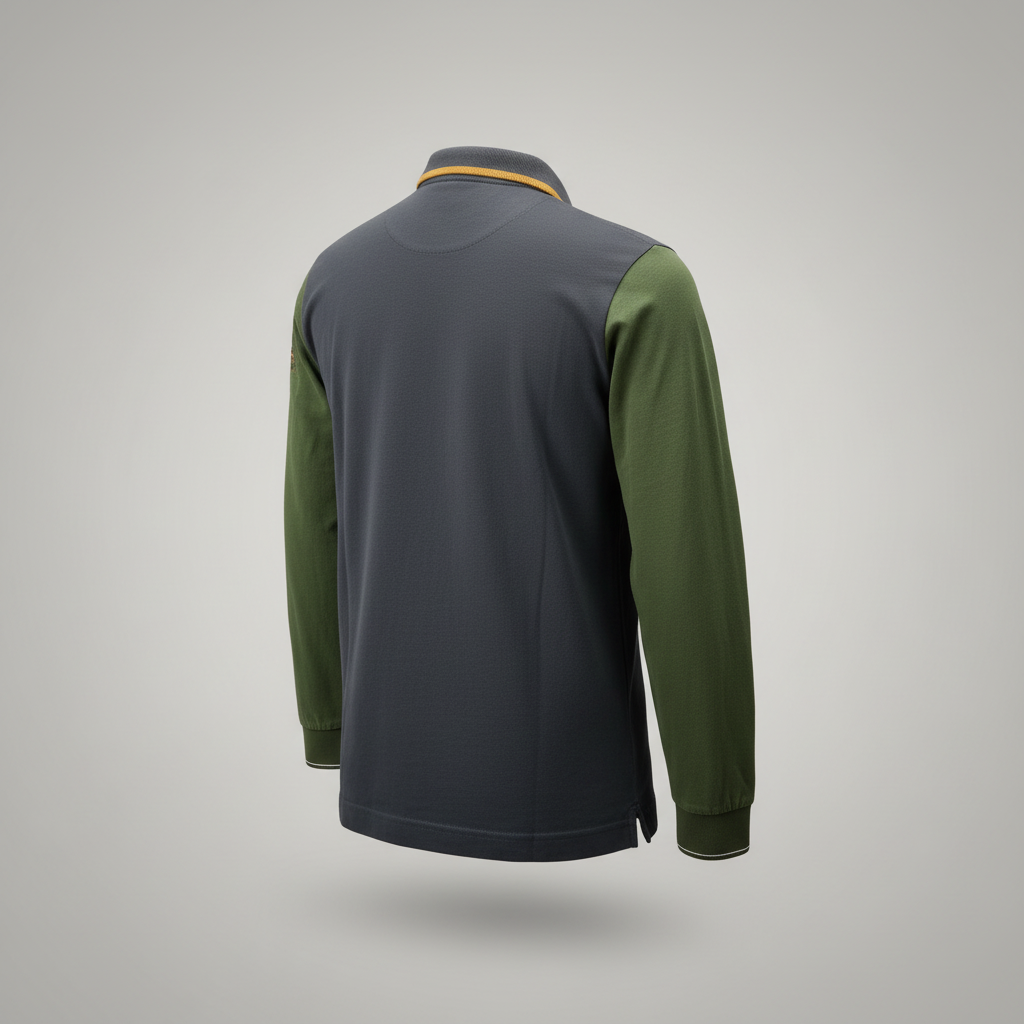 Polo uomo Aeronautica Militare a maniche lunghe in verde militare, stile casual e moda uomo.