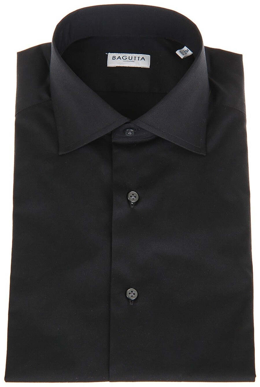 Camicia uomo Bagutta tinta unita nera, manica lunga, abbigliamento casual uomo, moda uomo elegante e comoda.