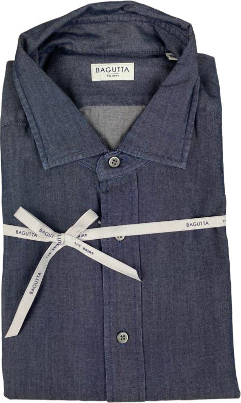 Camicia uomo Bagutta in denim/grigio tinta unita, stile slim, abbigliamento casual moda uomo.