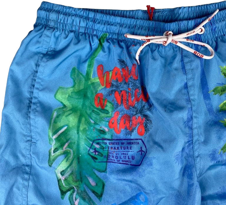 BoB Company Men's Swim Boxer Shorts - Patterned - Blue