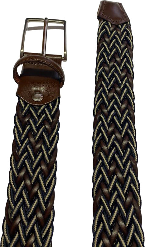 Bergamot Men's Belt - Braided - Leather and Fabric - Blue/White/Dark Brown