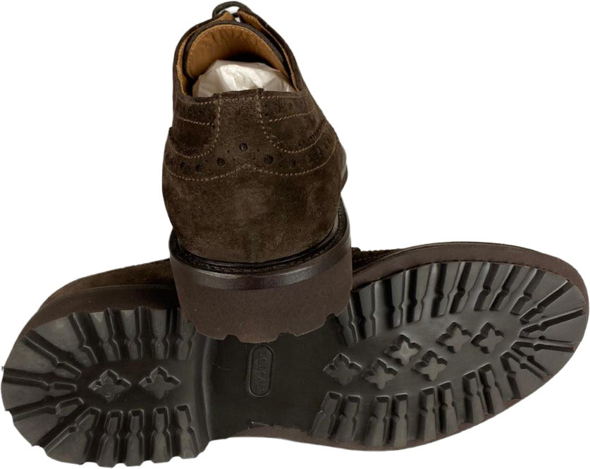 Scarpa uomo Doucal's Derby Stringate Brogue in camoscio marrone, scarpe stringate basse in stile classico e elegante