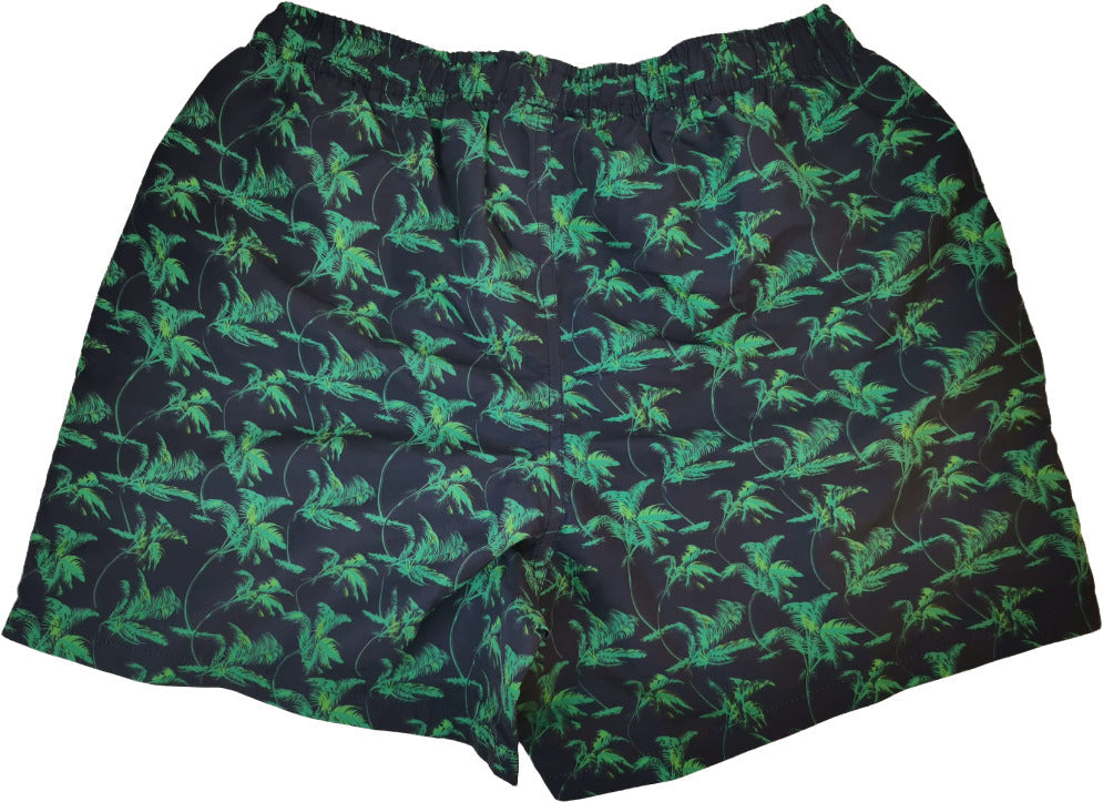 Boxer mare uomo Gallo con fantasia palme blu e verde, tessuto leggero per nuoto e attività all'aperto.