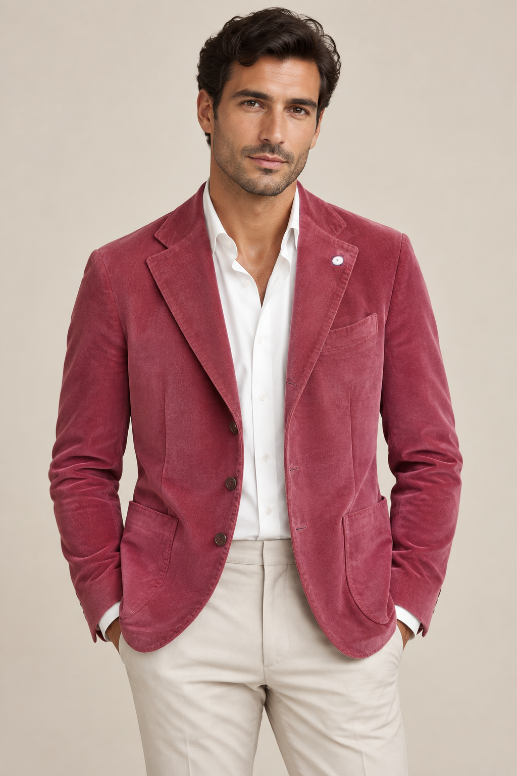 Giacca uomo L.B.M. 1911 in velluto rigato rosso mattone