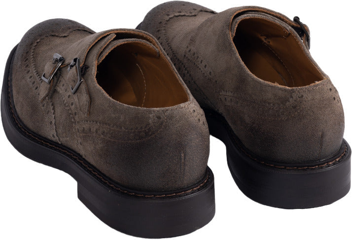 Scarpa uomo Manifatture Etrusche Vivel, Monk Strap con doppia fibbia, colore Karibu, stile elegante e classico.