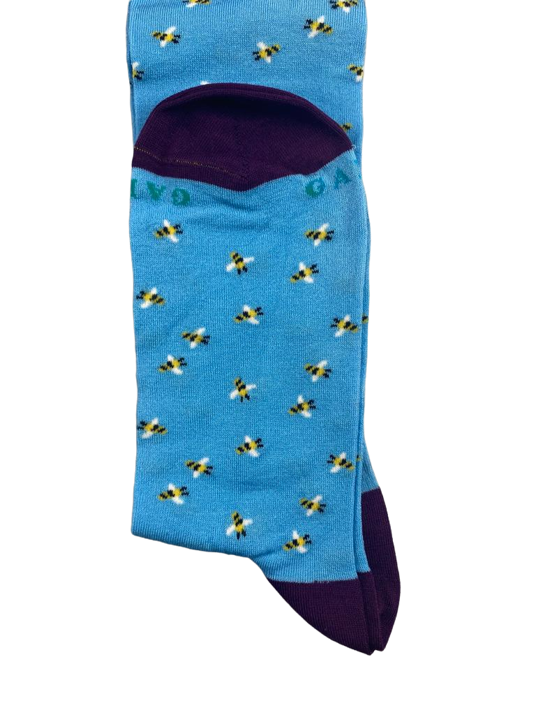 Calze Lunghe Uomo Gallo Fantasia Api Azzurro Viola - Cotone Superleggero