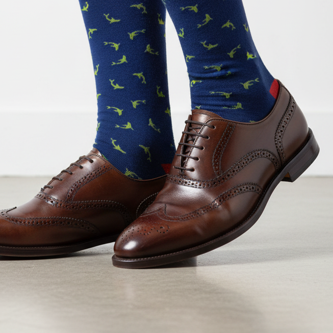 Men's Long Socks - Rooster - Dolphin Pattern - Blue/Green/Red