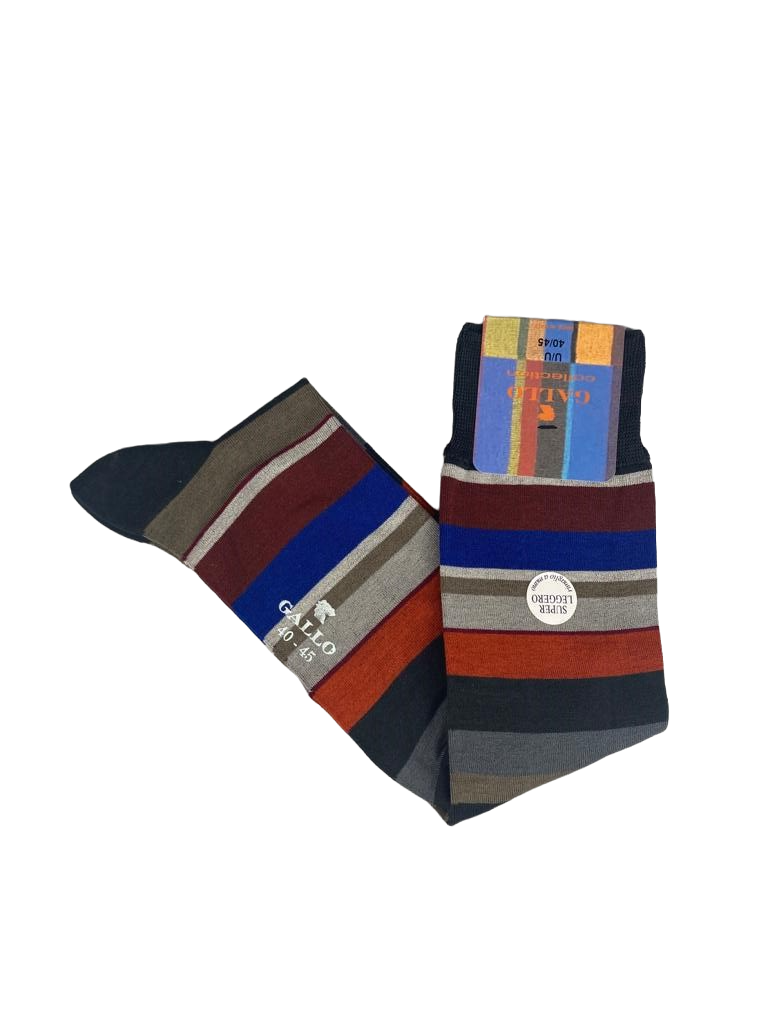 Calze Lunghe Uomo Gallo Righe Multicolor - Cotone 77% Superleggero Eleganti