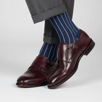 Men's Long Socks - Gallo - Blue with White Stripes