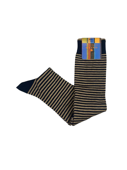 Calze Lunghe Uomo Gallo Righe Bicolore Blu Beige - Cotone 79% Eleganti