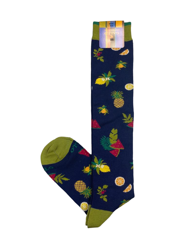 Men's Long Socks - Rooster - Fruit Pattern - Blue/Green