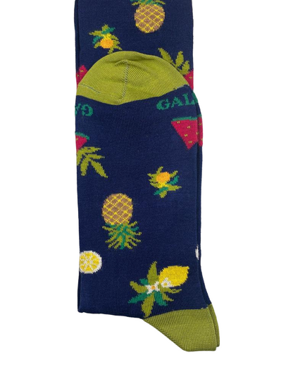 Men's Long Socks - Rooster - Fruit Pattern - Blue/Green