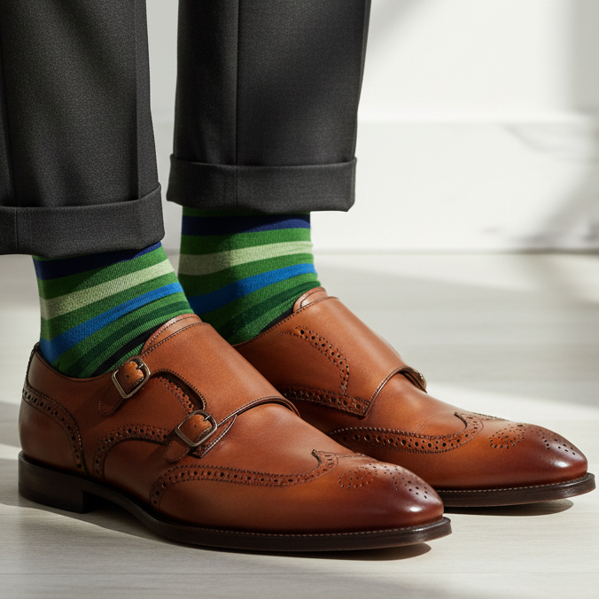 Men's Long Socks - Rooster - Striped Pattern - Multicolor