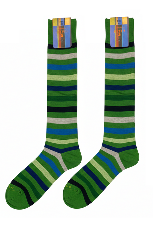 Men's Long Socks - Rooster - Striped Pattern - Multicolor