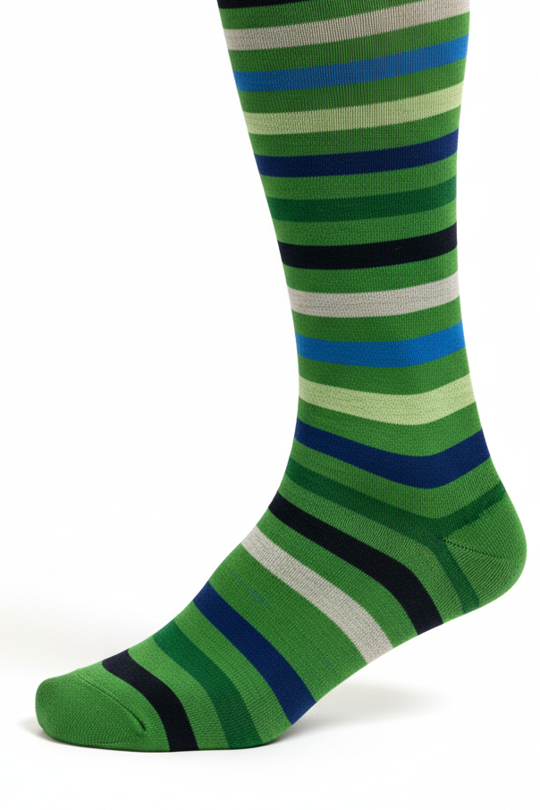 Men's Long Socks - Rooster - Striped Pattern - Multicolor