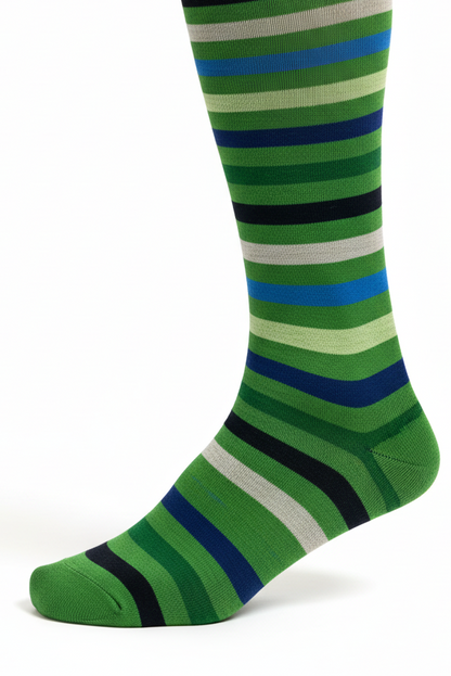 Men's Long Socks - Rooster - Striped Pattern - Multicolor