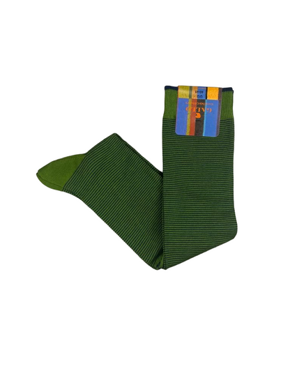 Men's long socks - Gallo - Two-tone micro-striped pattern in green and blue