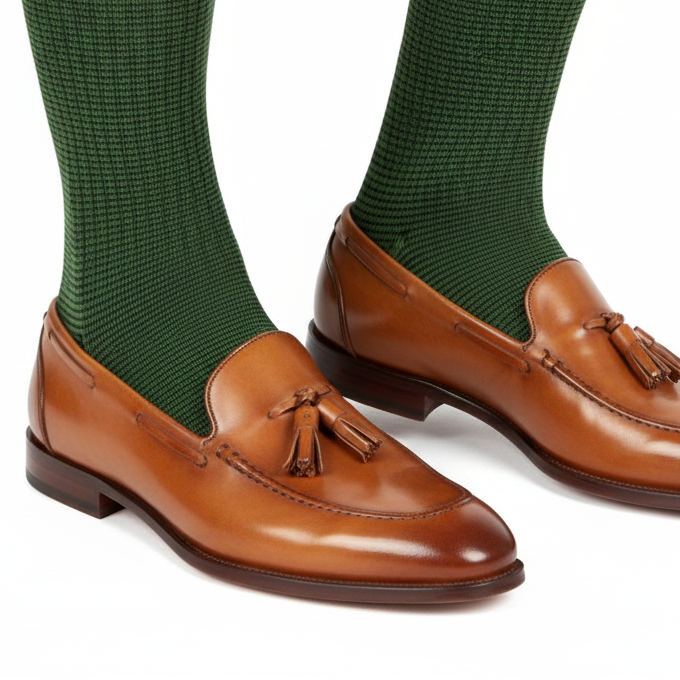 Men's long socks - Gallo - Two-tone micro-striped pattern in green and blue