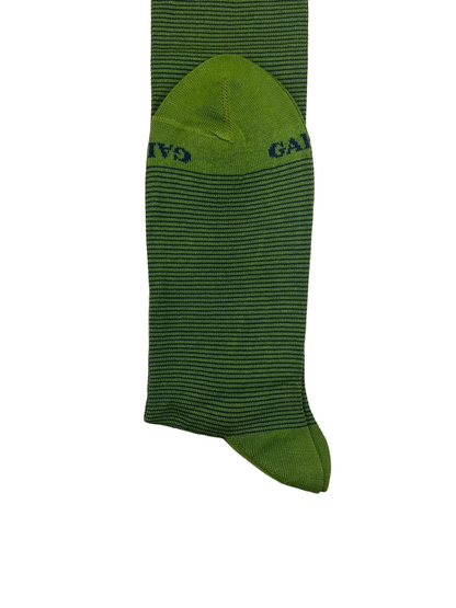Men's long socks - Gallo - Two-tone micro-striped pattern in green and blue