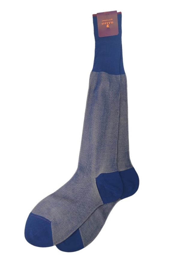 Men's long socks - Gallo - striped - Royal blue/sand