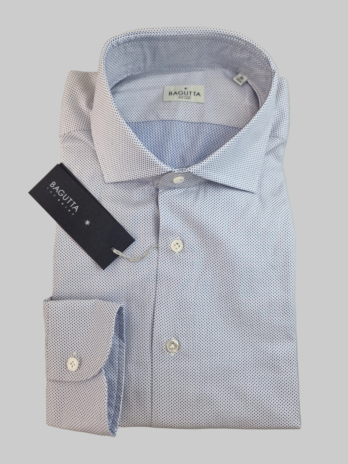 Camicia uomo Bagutta bianca microquadri slim in cotone