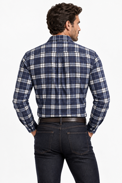 Camicia uomo Brunello Cucinelli a quadri denim e bianco