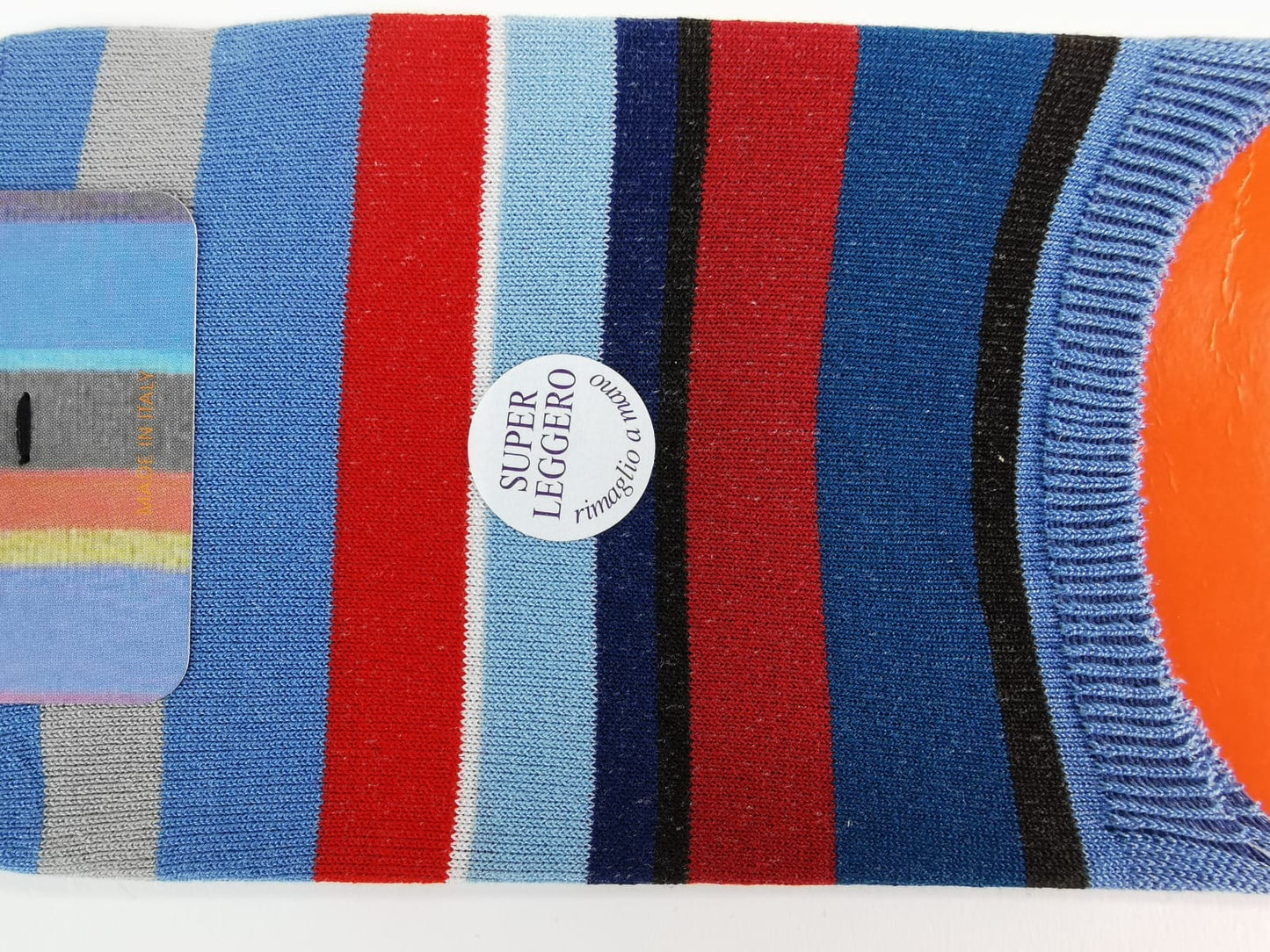 Calze solette uomo - Gallo - fantasia a strisce denim -rosso