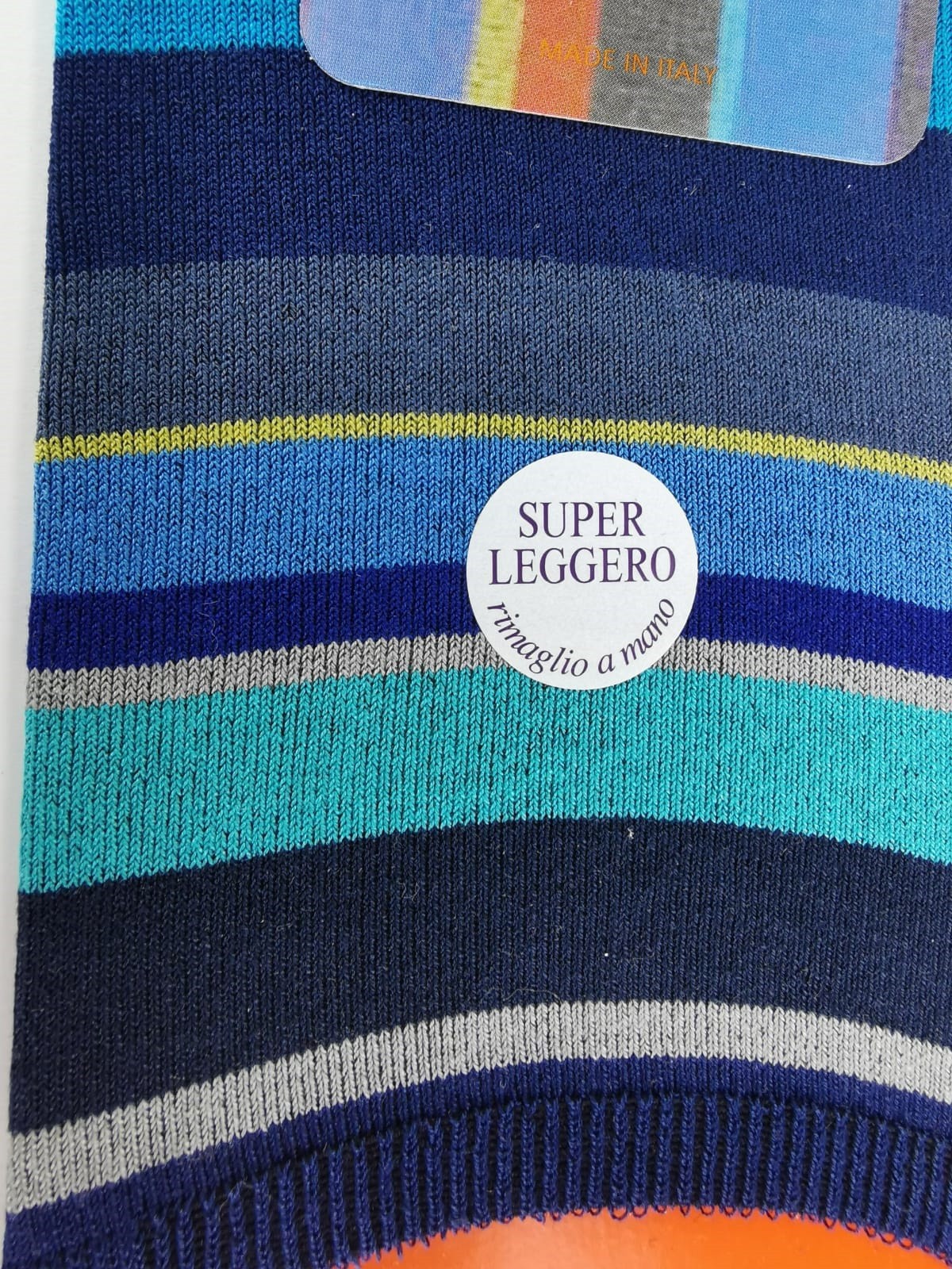 Men's insole socks - Gallo - multicolor striped pattern Royal/Avio