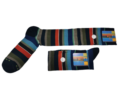 Calze Lunghe Uomo Gallo Oltremare Strisce Multicolor - Cotone Superleggero