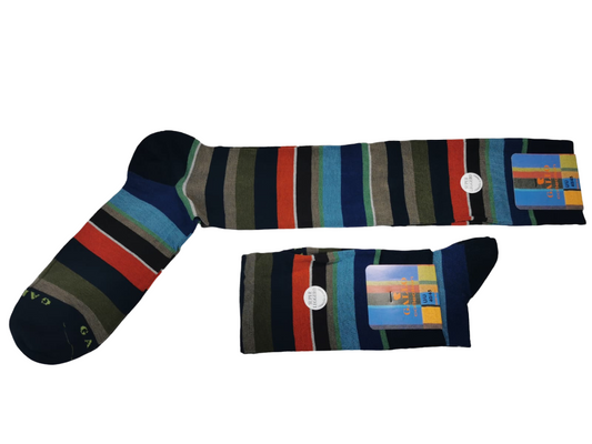 Calze Lunghe Uomo Gallo Oltremare Strisce Multicolor - Cotone Superleggero
