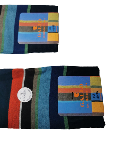 Calze Lunghe Uomo Gallo Oltremare Strisce Multicolor - Cotone Superleggero