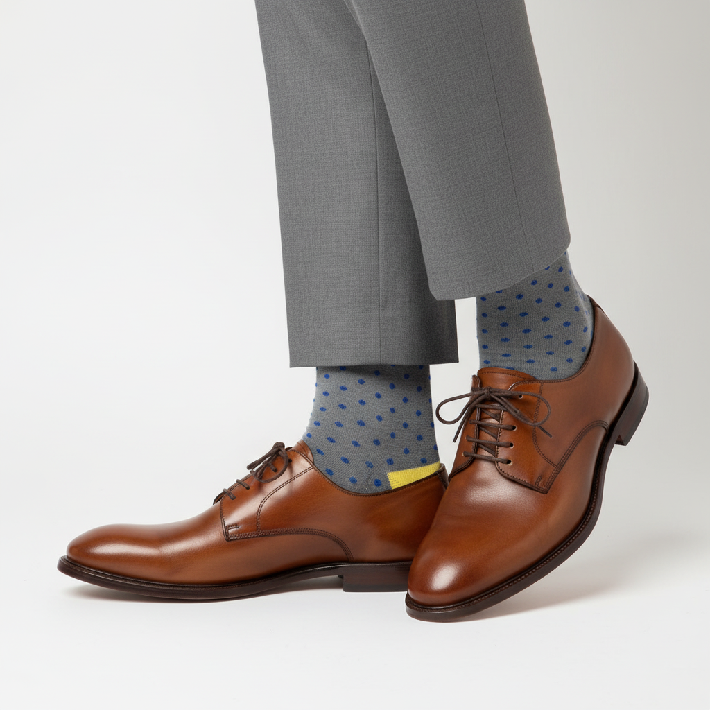 Men's Long Socks - Military/Blue/Lime Polka Dot Pattern