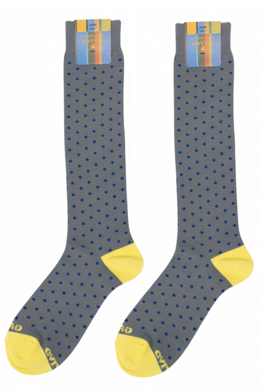 Men's Long Socks - Military/Blue/Lime Polka Dot Pattern