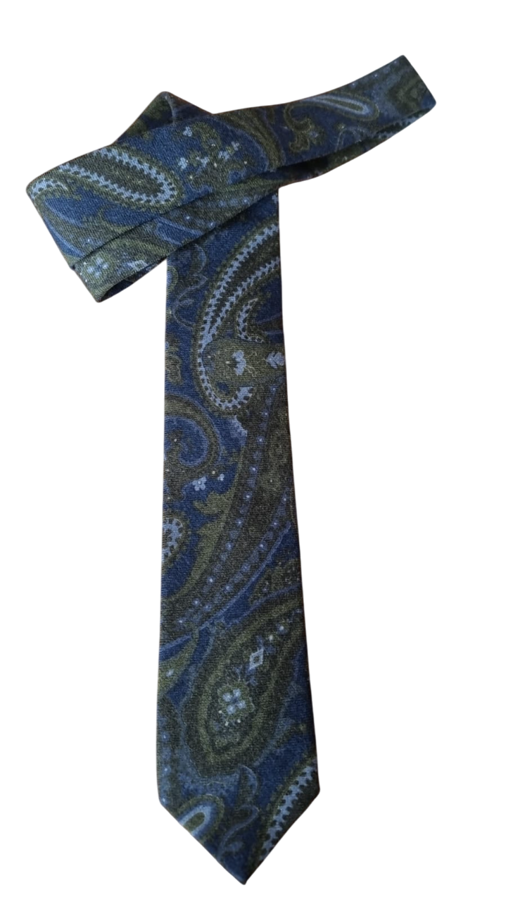 Cravatta uomo Bergamotto - Fantasia verde fondo blu