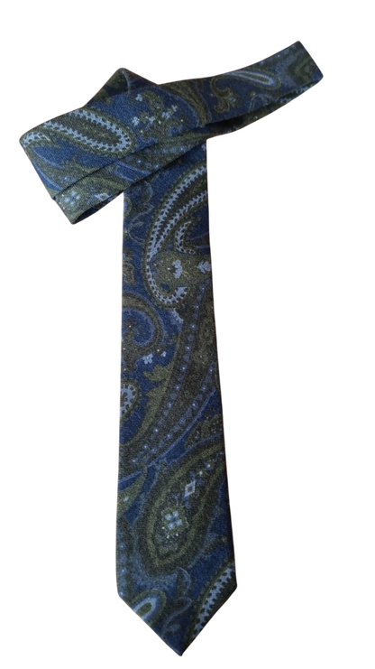 Cravatta uomo Bergamotto - Fantasia verde fondo blu