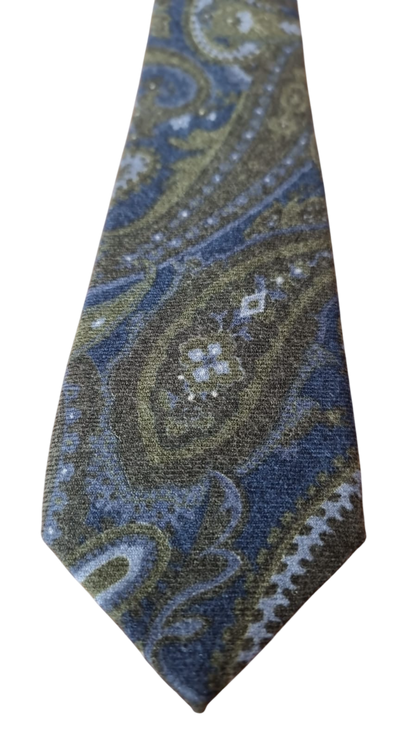 Cravatta uomo Bergamotto - Fantasia verde fondo blu