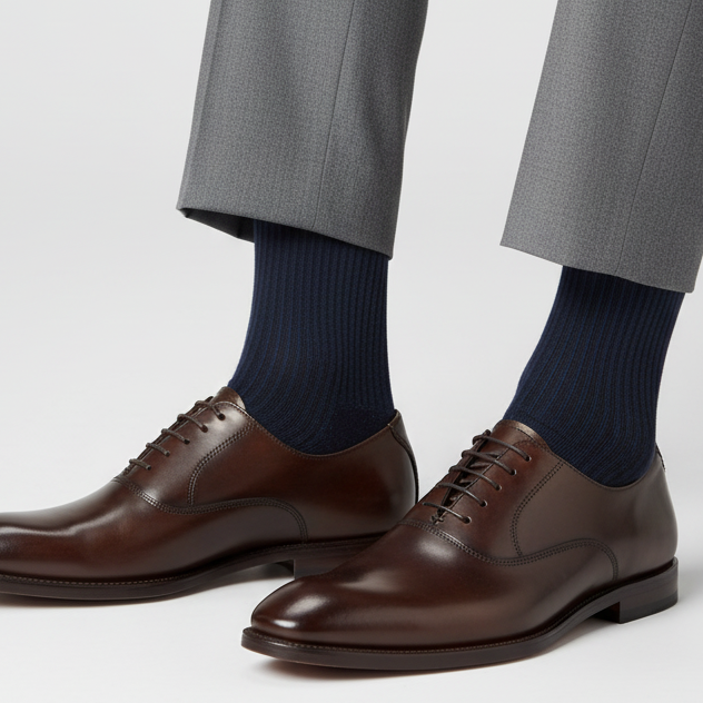 Men's Long Socks - Rooster - Black/Ultramarine Vanisé Cotton