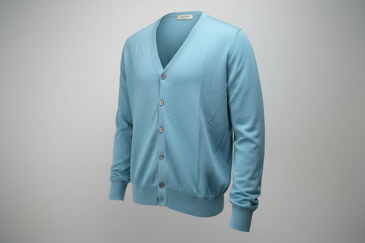 Cardigan uomo La Fileria bottoni azzurro 100% cotone - dettaglio bottoni - Made in Italy