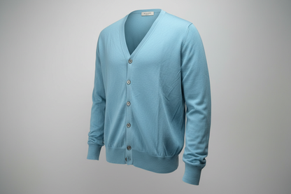 Cardigan uomo La Fileria bottoni azzurro 100% cotone - dettaglio bottoni - Made in Italy