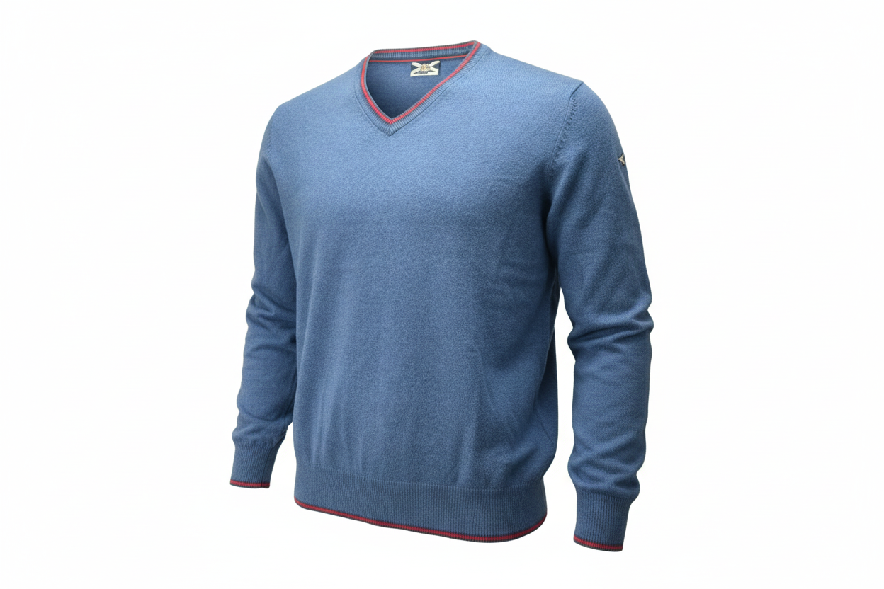Maglia uomo Johnny Lambs - Scollo a V Lana lambswool Colore Blu